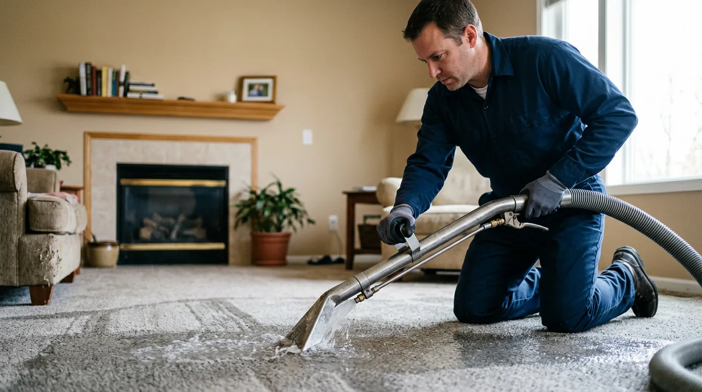 Water damage restoration technician working near Vallonia, IN